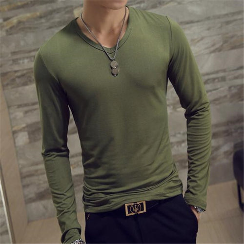 Autumn long-sleeve t-shirt Men v-neck Casual Slim Fit Cotton shirt Small V neck Looose Tops Male Sports T shirt Tracksuit hombre