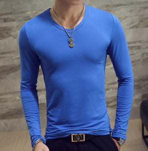 Autumn long-sleeve t-shirt Men v-neck Casual Slim Fit Cotton shirt Small V neck Looose Tops Male Sports T shirt Tracksuit hombre