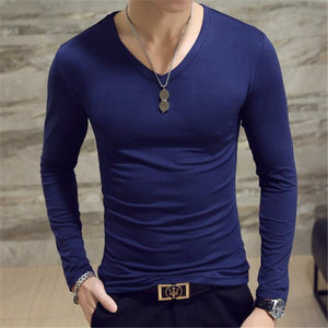 Autumn long-sleeve t-shirt Men v-neck Casual Slim Fit Cotton shirt Small V neck Looose Tops Male Sports T shirt Tracksuit hombre