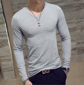 Autumn long-sleeve t-shirt Men v-neck Casual Slim Fit Cotton shirt Small V neck Looose Tops Male Sports T shirt Tracksuit hombre