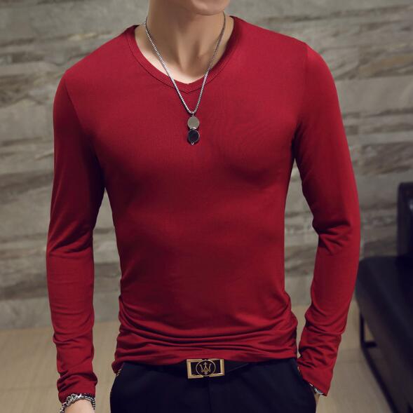 Autumn long-sleeve t-shirt Men v-neck Casual Slim Fit Cotton shirt Small V neck Looose Tops Male Sports T shirt Tracksuit hombre