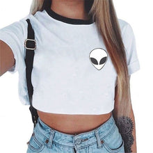 Load image into Gallery viewer, Harajuku T Shirt Women Kawaii Women Vogue White Crop Tops Sexy Short Sleeve T-shirt Cute Tee Shirt Femme Cropped Tumblr Clothes