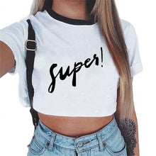 Load image into Gallery viewer, Harajuku T Shirt Women Kawaii Women Vogue White Crop Tops Sexy Short Sleeve T-shirt Cute Tee Shirt Femme Cropped Tumblr Clothes