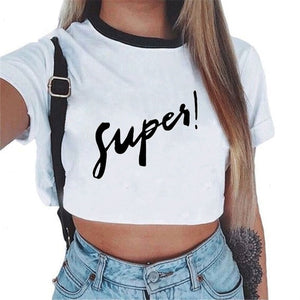 Harajuku T Shirt Women Kawaii Women Vogue White Crop Tops Sexy Short Sleeve T-shirt Cute Tee Shirt Femme Cropped Tumblr Clothes